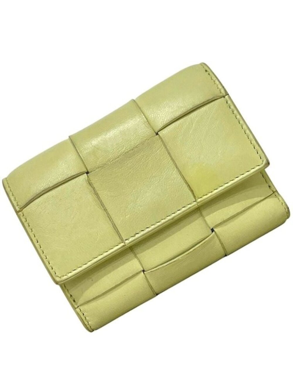 Bottega Veneta Trifold Wallet Compact Cassette Leather Light Yellow Intrecciato